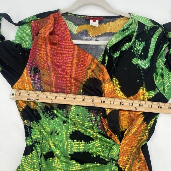 VIVIENNE TAM Size Large Green Abstract Splatter Print 100% Silk Faux Wrap Dress - Picture 10 of 10